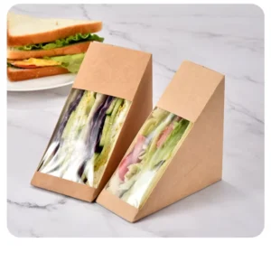 Custom Printed Triangle Paper Sandwich Box with Glossy Lamination and Window