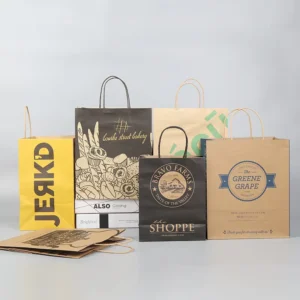 Custom Printed White Brown Shopping Kraft Paper Bag with Handle Restaurant Carry Out Fast Food Takeaway Bag