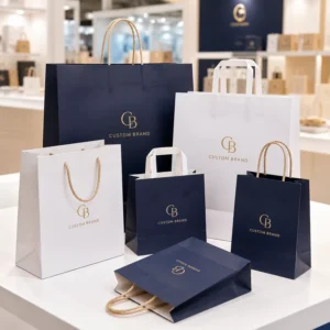 Custom Printed White Card Paper Bag with Square Bottom for Retail Shopping
