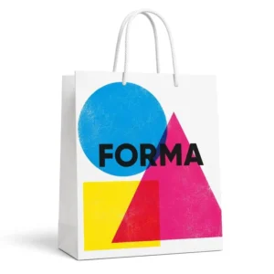 Custom Printed White Card Paper Gift Bag with Geometric Graphic for Retail Boutique Packaging
