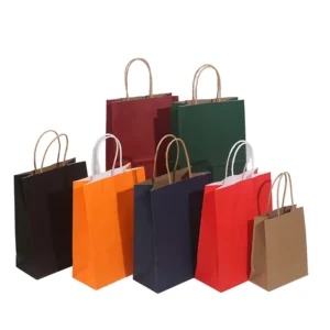 Custom Printed White Cardboard Gift Bags with Ribbon Handles and Kraft Paper