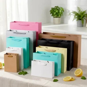 Custom Printed White Cardstock Gift Bag with Leather-Like Finish and Digital Printing