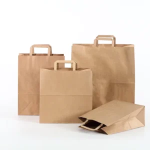 Custom Logo Printed Restaurant Delivery Fast Food Takeaway Packaging Carry Bag Brown Kraft Paper Shopping Bag With Flat Handle