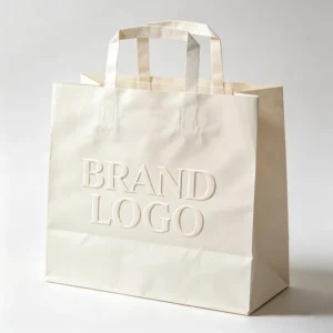 Custom Printed White and Brown Kraft Paper Shopping Bag with Handle for Restaurant, Carry-Out, Fast Food, and Takeaway