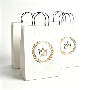 Custom Printed White and Brown Kraft Paper Takeaway Shopping Bag with Handle