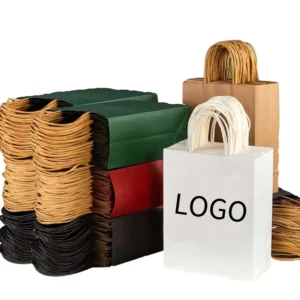 Custom Printed White and Brown Kraft Paper Takeaway Shopping Bag with Handle