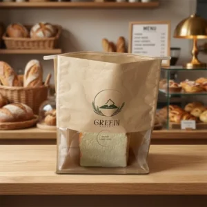 Custom Printed Window Kraft Paper Bag for Bakery Food Grade Grease Resistant Biodegradable Compostable Bulk Order