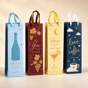Custom Printed Wine Bottle Gift Bags Premium Thick White Card Paper Bags Strong Load Bearing Capacity and Durable Handles