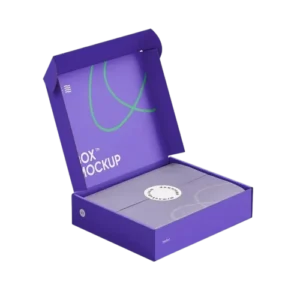 Custom Purple Paper Box With Abstract Curve Print, Eco-Friendly Recyclable Corrugated Cosmetic Gift Mailer Packaging