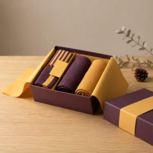 Custom Purple Yellow Art Paper Rigid Gift Box for Men’s Tie and Pocket Square Set with Divider Insert