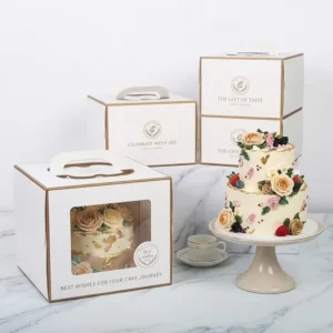 Custom Rectangle Paper Cake Box with Handle and Transparent Window