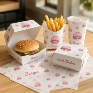 Custom Recyclable Fast Food Takeaway Box for Burgers, French Fries, and Fried Chicken