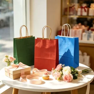 Custom Recyclable Food Packing Bag Coffee Fastfood Takeout Paper Bag Brown Kraft Shopping Bags with Flat Twisted Handle