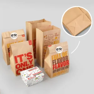 Custom Recyclable Kraft Paper Bag, Square Bottom, Food Delivery Packaging