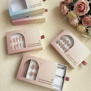 Custom Recyclable Rigid Paper Box with Window, Matte Finish, UV Coating, and Hot Stamping for Nail Products