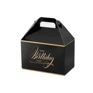 Custom Recycled Art Paper Gable Top Gift Boxes with Carry Handles for Pastries, Candy, and Treats
