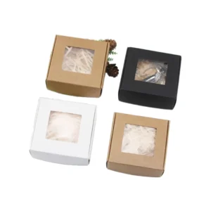 Custom Recycled Brown Kraft Paper Box, Small Empty Folder Packaging Box with PVC Window for Gift and Craft Packaging