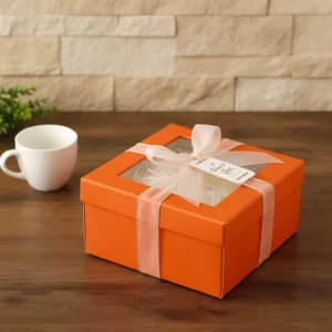 Custom Recycled Coated Rigid Paper Gift Box with Transparent Window, Ribbon, and UV Printing