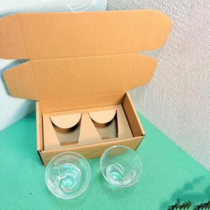 Custom Recycled Kraft Corrugated 6 oz Glass Cup Two-Pack Mailer Shipping Paper Box with Embossed Sponge Liner Insert
