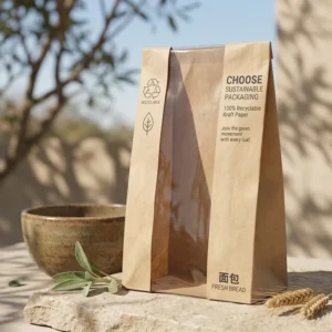 Custom Recycled Materials Moisture Proof Window Kraft Paper Bread Bakery Bag