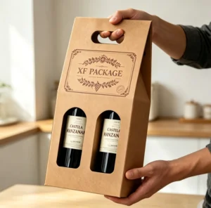 Custom Red Wine Gift Box for Single or Double Bottles Corrugated Rigid Kraft Paper Eco-Friendly Reusable Custom Logo Packaging
