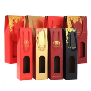 Custom Red Wine Glass Bottle Cardboard Paper Packaging Box with Clear Window