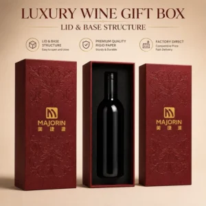 Custom Red Wine Paperboard Gift Box with Floral Embossing, Rigid Box, Gold Foil Logo