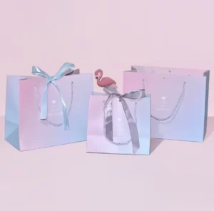 Custom Reusable Recyclable Gift Bag with Moisture-Proof Waterproof Offset Printing, Macaron Gradient Design, and Ribbon