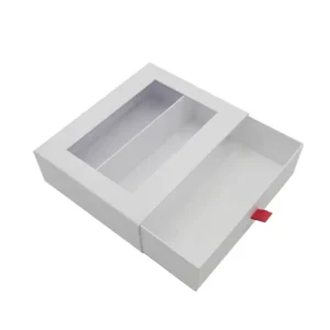 Custom Rigid Paper Packaging Box with Clear PVC Window, Recycled Materials, Custom Shape, Embossing, Gold Foil Printing