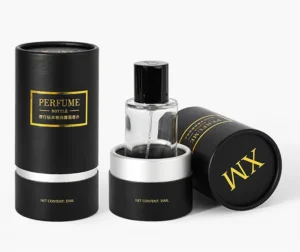 Custom Round Cardboard Tube Box Gold Foil Stamping Matte UV Coating Luxury Perfume Cylinder Gift Packaging