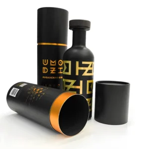 Custom Round Paper Tube Wine Bottle Gift Packaging with Throat and Gold Hot Foil
