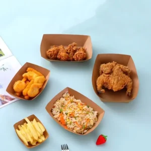 Custom Shape Disposable Kraft Paperboard Food Tray for Serving Cake Salad Sushi Potato Chips or Other Foods