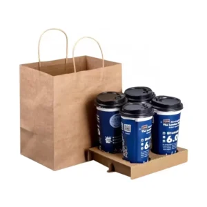 Custom Shopping Gift Bag Eco Friendly Fast Food Kraft Paper Bag With Handle for Coffee