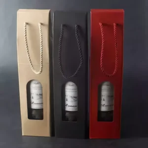 Custom Single Wine Bottle Gift Box with Handle Window Structure Eco Friendly Kraft Paper Packaging for Wine Gift Retail Use