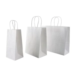 Custom Size Brown and White Kraft Paper Shopping Bags with Handles Logos for Food Takeaway