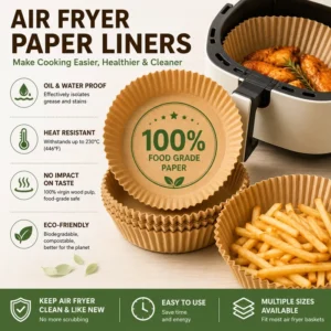 Custom Size Disposable Air Fryer Liners, Food Grade Silicone-Coated Paper for Retail and Bulk