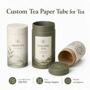 Custom Size Paper Tea Tube with Multiple Lid Options Kraft Canister Low MOQ 100pcs
