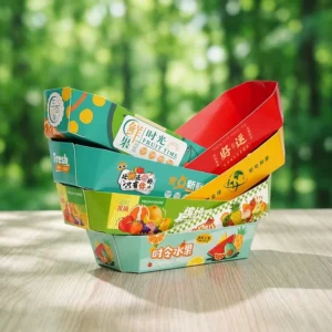 Custom Size Printed Fruit Boat Box Recyclable Card Paper Coated Disposable Food Grade Packaging