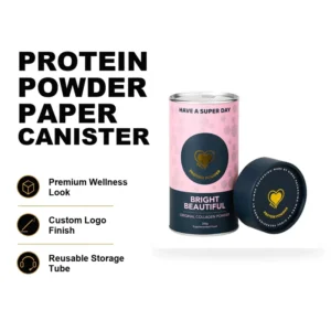 Custom Size Protein Powder Paper Canister Premium Wellness Paper Tube Custom Logo Finish Reusable Storage for Supplement