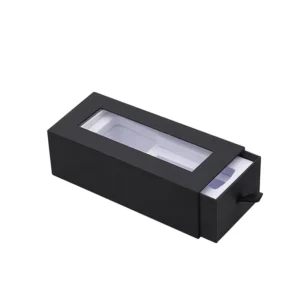 Custom Size Rigid Black Kraft Cardboard Cosmetics and Perfume Drawer Slide Gift Box with Transparent Plastic Window