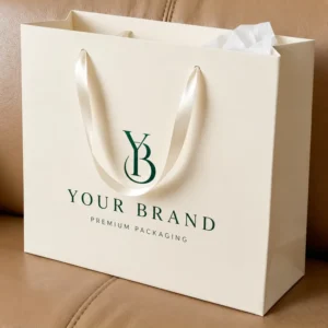 Custom Size White Card Paper Gift Bag With Logo Matte Glossy Lamination Ribbon Handle Durable