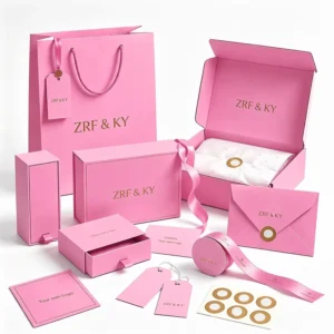 Custom Small Business Packaging Set with Mailer Boxes, Paper Bags, Stickers, and Thank-You Cards