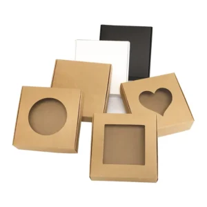 Custom Small Kraft Black Paper Folded Gift Box with Clear Window