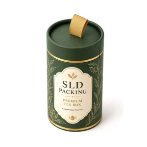 Custom Tea Paper Tube Round Canister Gold Foil Manufacturer with Ribbon