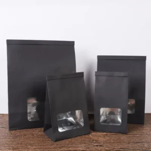 Custom Tea and Bread Flat Bottom Paper Packing Bags with Clear Window and Wire Rolled Sealing