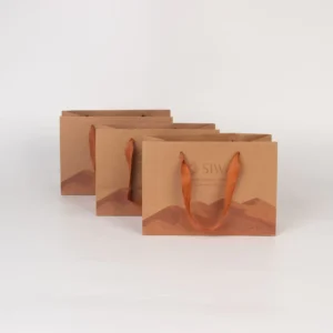 Custom Thick Kraft Paper Bag with Ribbon Handle for Boutique Stores