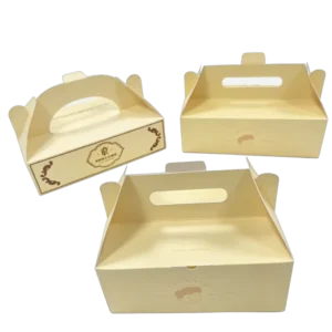 Custom UV Color Printed Gold Cardboard Cake and Pastry Gift Box with Handle