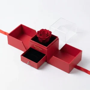 Custom Valentine’s Day and Wedding Gift Boxes, Paperboard Preserved Flower Box with Gold Foil Logo, Recyclable Ribbon