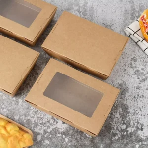 Custom Water- and Oil-Resistant Heatproof Kraft Paper Boxes With Clear Window for Fried Food, Salad, Cookies, and Chicken