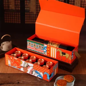 Custom Wedding Candy and Wine Bottle Rigid Paper Gift Set Packaging Box with Belt Handle Mooncake Gift Box